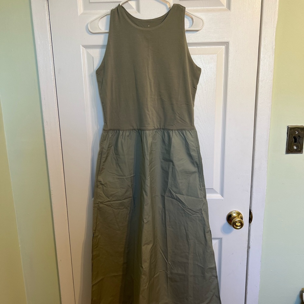 Everlane sage green high neck sleeveless Cotton Dress with pockets size Medium - Picture 8 of 11